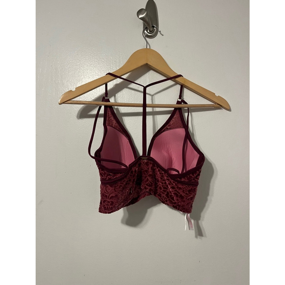 Victoria’s Secret PINK Burgundy Velvet Floral Bralette Top Size Medium - Picture 2 of 5